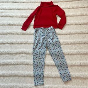 Y2K Flapdoodles leggings Floral cherries blue & Red turtleneck top girls size 6
